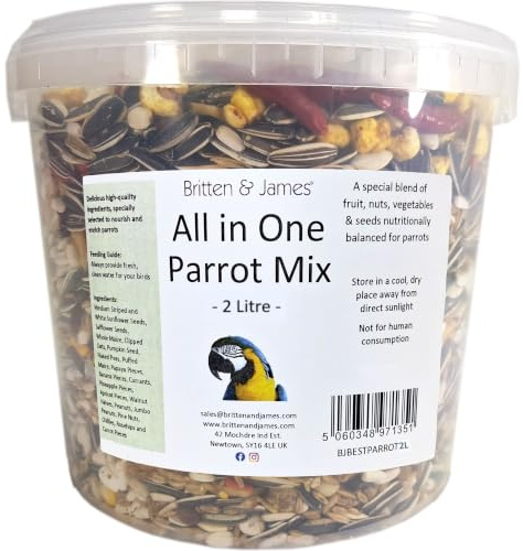 Best All In One Parrot Mix from Britten & James (2L tub) | This Superb Mix has been Created with No Expense Spared to be the Very Best Balanced All In One Food for your Parrot