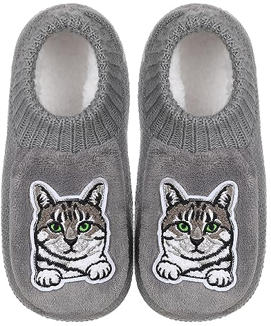 ZYZX Chaussettes Chaussons pour Femme Hiver Mignon Antidérapante Chaudes Tricot Amusantes et moelleuses Polaire Pantoufles Confortables et douces Chat