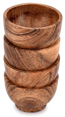 Samhita Snack- und Dipschalen aus Akazienholz, ideal für Vorspeisen, Dips, Soßen, Nüsse, Süßigkeiten, Oliven, Samen, Desserts und mehr, 7,62 x 7,62 x 5,08 cm, 4 Stück