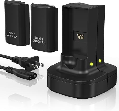 KEKUCULL Rechargeable Battery for Xbox 360 Controller, Charger Dual Charging Station Dock with 2 Pack Rechargeable Battery Compatible with Xbox 360