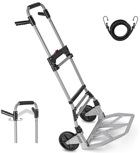 Home-Man Carrito de mano plegable, carrito de equipaje resistente de 500 libras, carrito de plataforma con 4 ruedas y 2 cuerdas elásticas para equipaje, viajes, mudanzas, compras, uso en oficina (500