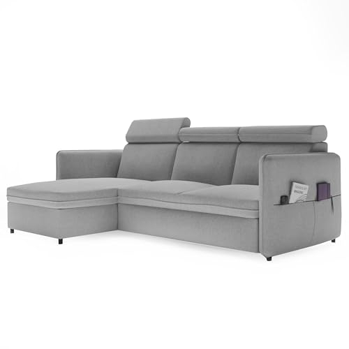 GREKPOL Sofa mit Schlaffunktion 160x220 - Hellgrau Ecksofa mit Schlaffunktion und Bettkasten - Schlafsofa - Couch - Schlafsofa mit Bettkasten - Soro-Gewebe