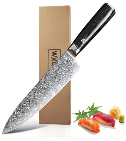 FBITE Couteau de cuisine en acier damas 67 couches, couteau de Chef, couteau à trancher en acier inoxydable de haute dureté, couteau à filet de poisson japonais