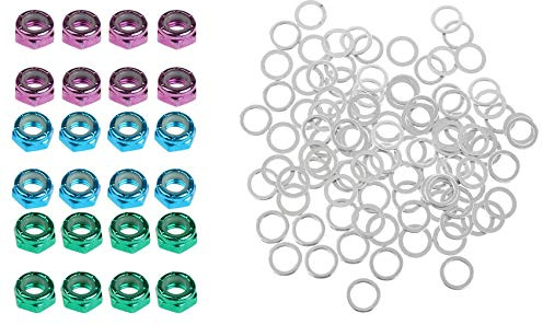 Oladfiop 24Pcs Skateboard Truck Wheel Axle Screw Nuts & 100x Skateboarding Standard Speed Washers Skateboard Truck Axle Washers
