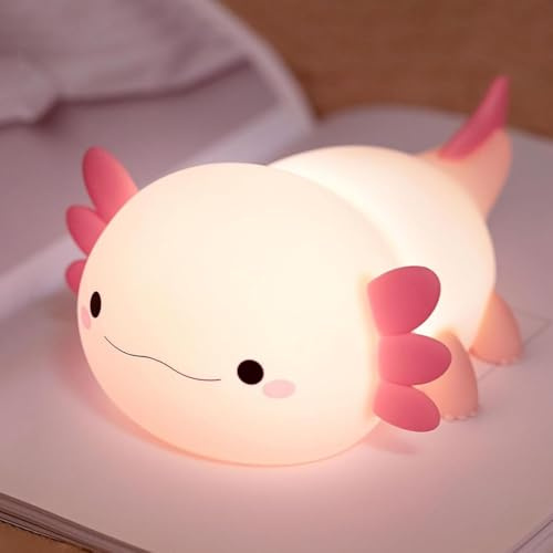FAMIDUO Luz Nocturna Infantil Axolotl, Lampara Quitamiedos Infantil USB Recargables con Control Táctil， Luz Bebe Nocturna 20 Minutos Temporizador,Decoración para Dormitorio,Regalo para Bebés y Niños
