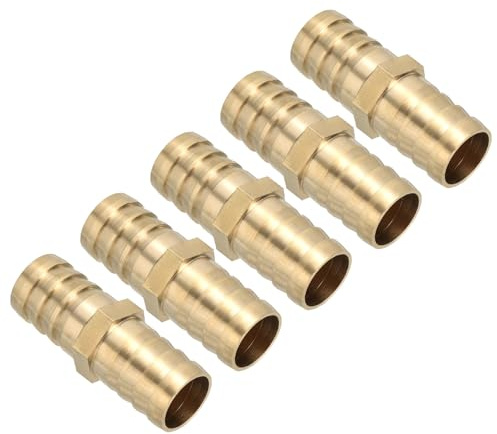 PATIKIL Adattatore per Tubo Ottone 3/4, 5Pz Raccordi a Barb Dritti Unione Metalli Splicer Mender Connettore Adattatore Barbato Kit Riparazione per Tubi Acqua Olio Carburante Gas