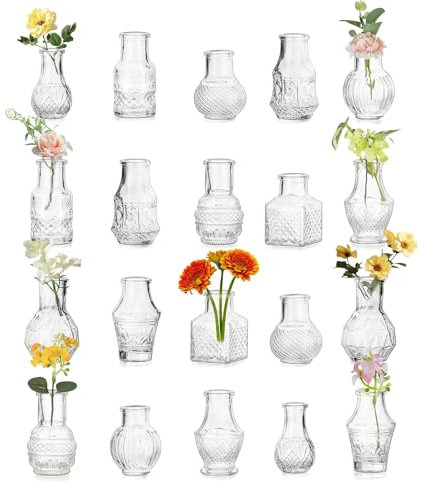Glasseam Small Bud Vases for Centrepiece: 20 Pcs Mini Clear Glass Vase Set for Wedding Party Table Centrepieces Decorations Home Dining Tables Decor