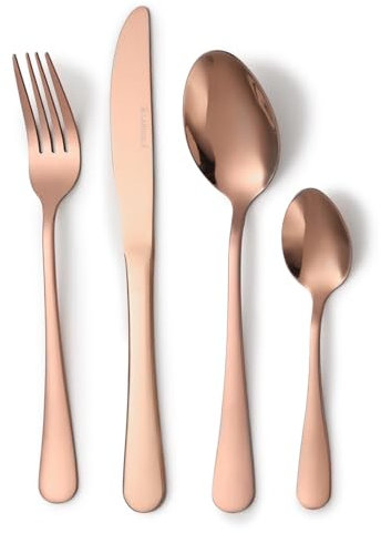 LAGUIOLE, Set posate 24 pezzi in acciaio inox 430, finitura PVD rosa opaco, comprensivo di 6 coltelli, 6 forchette, 6 cucchiai, 6 cucchiai da dessert - Misura: Standard, Colore: Rosa