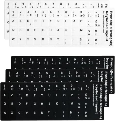 Confezione da 5 adesivi per tastiera francesi, universali con lettere per tastiera, adesivi di ricambio, Adatti per computer, desktop e laptop, 3 neri e 2 bianchi