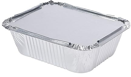 100 bandejas de aluminio de 670 cc con tapas herméticas de cartón y aluminio, perfectas para conservación, transporte y calentamiento de alimentos