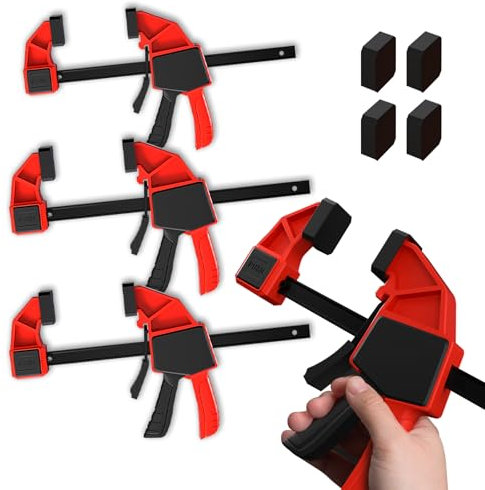 Quick-Grip One-Handed Clamps Set (6x2 + 12x2) - 150LBS* Gentle Force for Delicate Projects, Replaceable Pads & Instant Release - Woodworking, Craft, DIY Tools