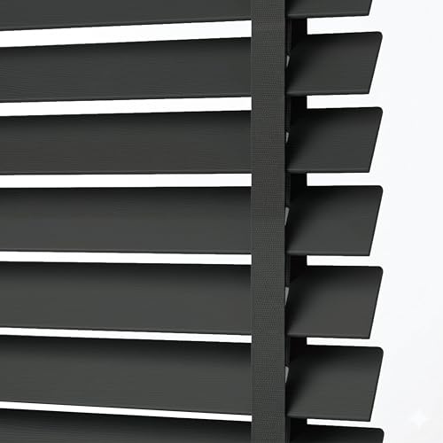 Home In Style 4U Faux Wood Venetian Blinds, Dark Grey (W 240cm x L 150cm) | 50mm Horizontal Embossed Slats with Tape Blind, Easy Fit Child Safe cords Trimmable-Home Office Window Blinds