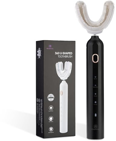Magentak Spazzolino da denti elettrico ad ultrasuoni a forma di U per adulti, per sbiancamento dei denti, automatico a 360 gradi con impermeabilità IPX7, 4 modalità di pulizia (nero)