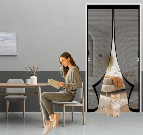 Moustiquaire Fenetre Magnetique 140 x 212 cm Fermeture Automatique Anti Insectes Respirant Moustiquaire Porte Anti Insecte pour Porte de Balcon et Patio, Noir