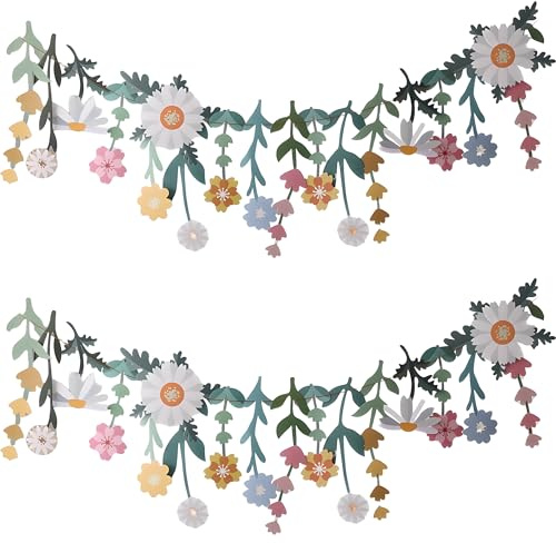 2pcs Double-sided Flower Banners,Flower Paper Garland,Flowers Party Decoration Floral Banner for Wall Birthday Wedding Backdrop Indoor Outdoor Party Decoration