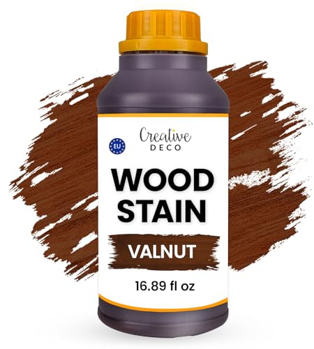 Creative Deco Mordente per Legno a Base d'Acqua, Colore Noce, 500ML, Vernice a Rapida Essiccazione | Non Tossica | per Pannelli in Legno, Cemento, Mattoni Carta da Parati, Efficienza anche al Esterno