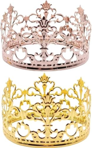 Corona Torta Topper, 2 Pezzi Principessa Corona Dorato Corona Decorazioni Per Compleanno, Cake Topper Decorazione Per Matrimoni Compleanno Bambino Doccia Festa Valentino Accessori (Oro,Rosa)