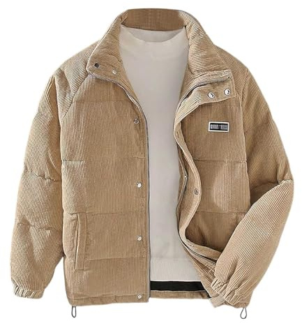 Zanisouta Giacca invernale da uomo in pile, giacca di jeans per le mezze stagioni, con colletto alto, vestibilità normale, chiusura lampo, calda da uomo con tasche, foderata in corda, giacca invernale