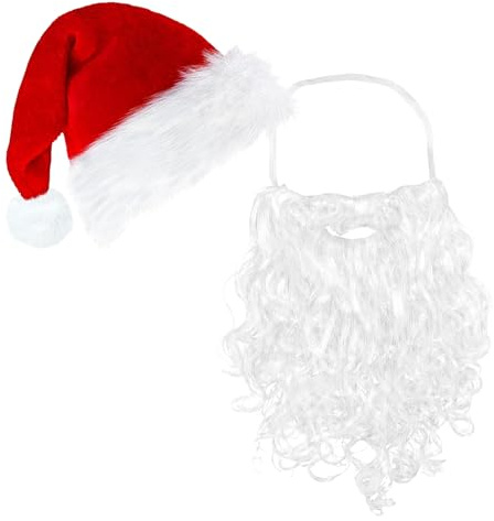 MUNSKT Santa Hats Beard Santa Claus Costume Accessory Set Complete Christmas Santa Outfit with Hat, Beard Christmas Decorations Xmas Hat Beard Set for Adults Father Costume