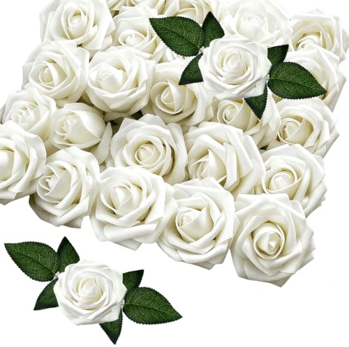 poraceous 25 stycken konstgjorda rosor rosor gör-det-själv rosor med stjälk, rosor, rosa skum, för bröllopsdekorationer, möhippa, hantverk, hem, babyshower, alla hjärtans dag-B