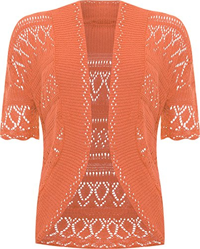 WearAll - Grande Taille Crochet tricoté Bolero Gilet Top à Manches Courts - Orange - 52-54