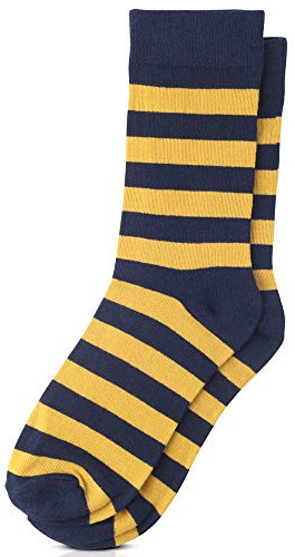 Jacob Alexander College Stripe Cotton Dress Socks - Gold Navy,One Size