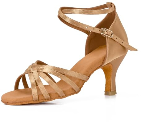 VASHCAME - Donna Scarpe da Ballo Latino/Sala da Ballo/Standard Tacco 5cm/7cm Beige (Tacco- 7cm) 37 EU