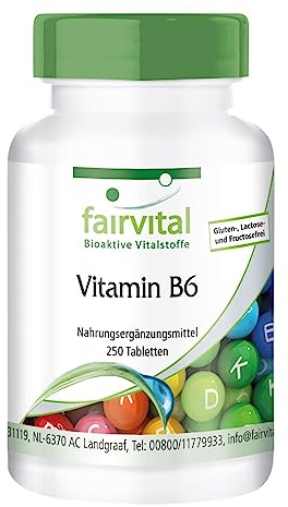 Fairvital | Vitamina B6 Piridoxina 22,5mg - VEGANA - 250 Comprimidos - Calidad Alemana