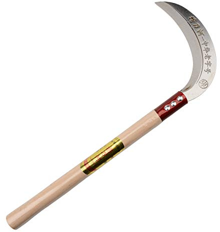 KEYI Hoz de hierba de acero, hoz de limpieza, hoja de acero de manganeso/mango de madera dura, herramienta de hoz de mano – multiusos para jardinería, hoz de hierba y agricultura, hoz de seguridad