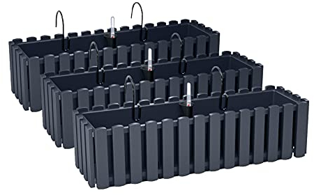 PAFEN 3X Bac À Fleurs Pot À Fleurs avec Supports - 58 x 18 x 16,2 cm - Système d'Irrigation pour Pots de Fleurs Balcon Boîtes à Fleurs, Anthracite