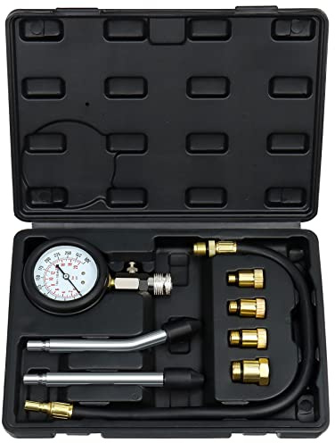 JoyFans 0-300 PSI Compression Tester Automotive Tool, Petrol Gas Engine Cylinder Pressure Test Kit with Gauge Adapter M10 M12 M14 M18 for Small Engine Cars Motorcycles Trucks SUVs Black