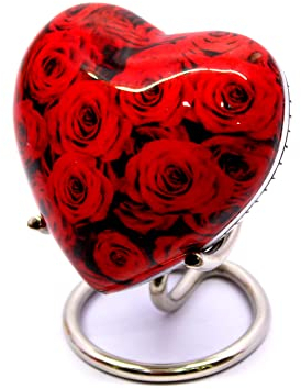 eSplanade | Mini Urne Funéraire en Forme de Cœur | Petit Pot pour Cendres | Rouge, Roses | 11,4 cm