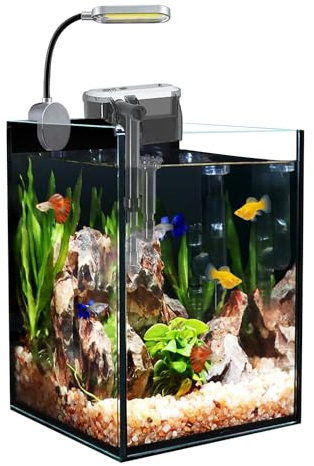 Craftsboys 5.5L Aquarium-Starter-Kits, Nano-Glas-Aquarium mit Filter, LED-Licht für Aquascape DIY kleines Betta-Fischbecken