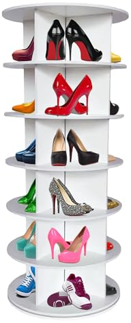 Boxmo Rotating 360° Wooden Shoe Rack, Store Your Shoes, Handbags, Crystals, Figurines In Our Reloving Multi-Compartment Shelf Tower. This 6-tier Wooden Rack Holds Up To 24 Pairs Of Shoes.
