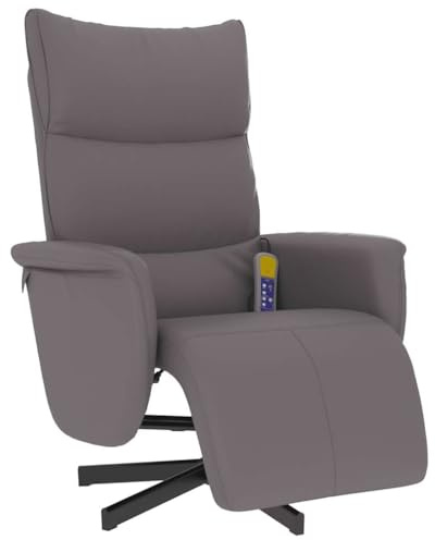 vidaXL Sillón Reclinable de Masaje, Silla con Reposapiés, Sillón de Descanso Relax TV, Asiento Tapizado para Salón Hogar, Cuero Sintético Gris