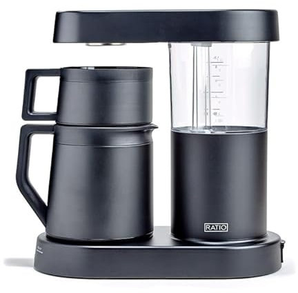 Ratio Six Coffee Maker Series 2, automatische Übergieß-Kaffeemaschine, Kaffeekanne mit 1,25 l Brühkapazität, mattschwarz, ergibt 2–8 Tassen, 17,1 cm D x 34,3 cm B x 36,2 cm H