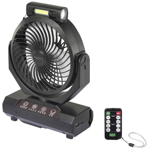 sygonix Akku-Ventilator 4.6 W (Ø) 205 mm Schwarz Akkubetrieb möglich, mit Beleuchtung, Oszillierend, mit Fernbedienung,