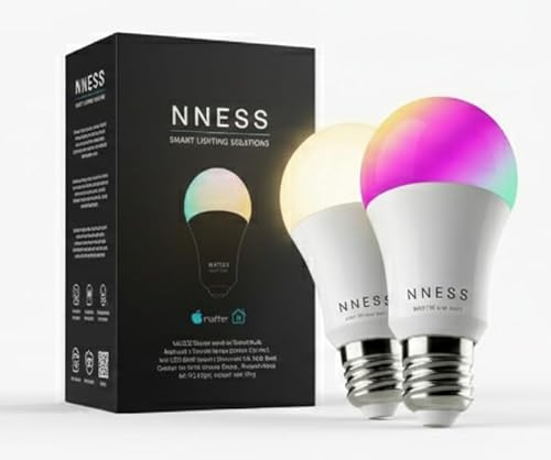 NNESS Smart Matter Over WiFi, LED Smart Light Bulb E27, Works with: Apple Home Kit, Amazon Alexa, Google, with Smart Life app no hub Required. 9W. RGBW Warm White. Remote Dimmer. Warm White