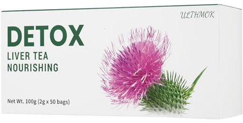 Detox Tee, hilft bei der Entgiftung der Leber, unterstützt die Leberregeneration und eine gesunde Verdauung, 50 Teebeutel, mit Mariendistel und Löwenzahn