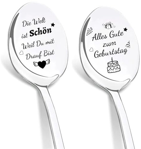 DIKARIYA Geburtstagsgeschenk für Frauen, 2er Kaffeelöffel mit Gravur Alles Gute zum Geburtstag, Edelstahl Löffel Geschenke zur Weihnachten für Freundin Mama Schwester Tochter Beste Freundin Geburtstag
