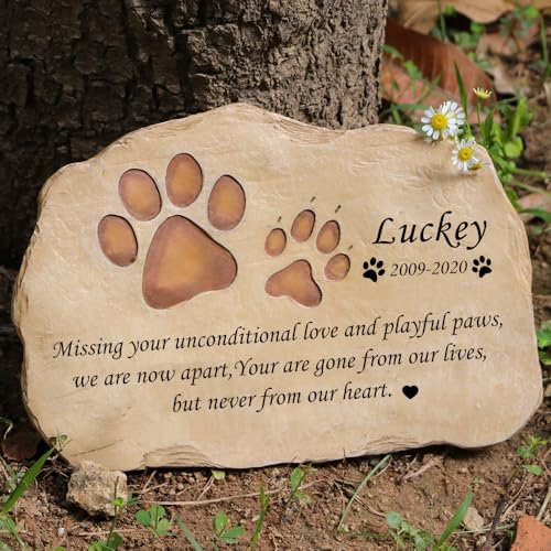 ZHUNYSU Piedras conmemorativas para mascotas para perro y gato, piedra de lápida de perro personalizada, marcador de tumba de gato, huellas de patas, regalo de pérdida de mascotas (huellas de