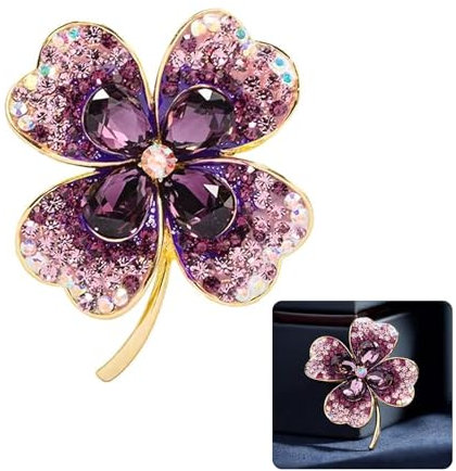 LINGJIA Broche Trèfle en Cristal, Accessoires Vestimentaires pour Dames avec Épingle de Sûreté, pour le Dîner, la Fête D'anniversaire