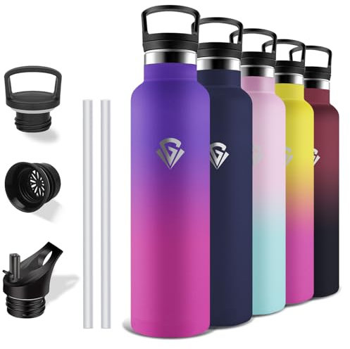 Grsta Borraccia Termica, Borraccia 1 litro, Senza BPA, con Cannuccia, Senza Perdite, Isolato Sottovuoto, per Palestra, Campeggio, Uffici, Caffè, Viaggio, Yoga