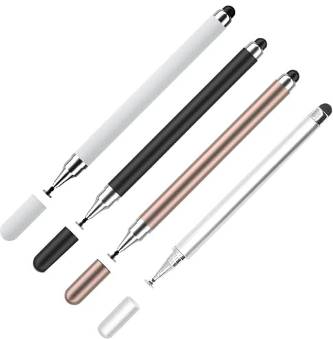 WOLMIK Stylus Pens for Touch Screens, 4 Pack 2 in 1 Universal High Sensitivity Tablets Pens for iPad, Apple, Samsung Galaxy, Smartphones, Android, Microsoft Tablets and Other Touch Screens