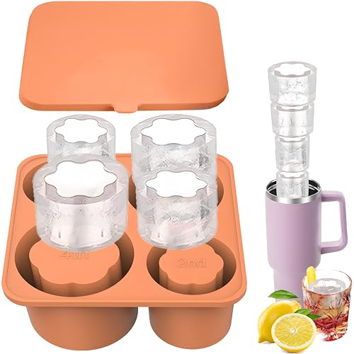 CUESVAP Iskubsform för Stanley Cup, återanvändbar BPA-fri isbit, silikonform, iskub bricka, Stanley Cup tillbehör med lock för 20–40 Oz Quencher & mugg (bärnsten)