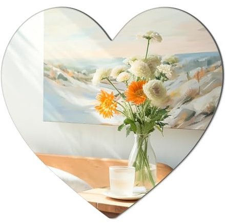 QEEYON Self-Adhesive Mirror 2mm Thickened Acrylic Mirror Tiles Wall Mirror Heart 31 x 29.5cm Flexible Mirror Sheets Non-Glass Mirrors for Bathroom, Bedroom, Door etc