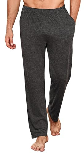 Uniexcosm Unicosm Pantalon de Pyjama Long pour Homme en Coton, Bas de Nuit Doux avec Ceinture Élastique et Poches Gris foncé XXL
