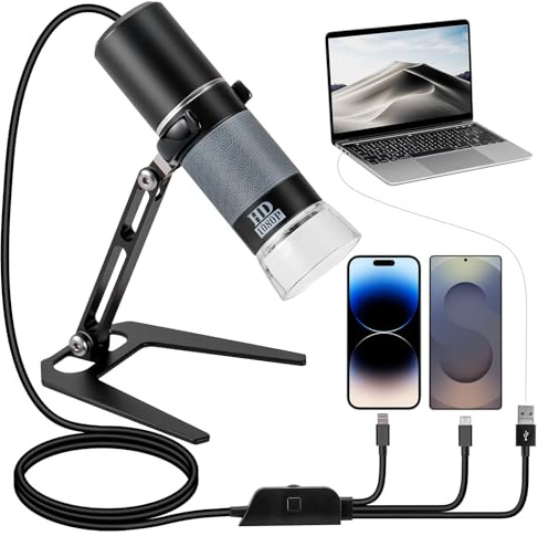Ninyoon Full HD 1080P USB digital mikroskopkamera för iPhone iPad Android PC, 50-1000X High Definition Bärbart handhållet mikroskop med ljus för myntväxter Trichome Lödning Hud Hårbotten