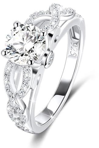 MYBELLNA 1CT Moissanite Ring für Frauen, D-Farbe VVS1 Klarheit Halo Brilliant Runde Schnitt Lab Diamant Ring 925 Sterling Silber mit 18K Weißgold plated Verheißungsringe für Verlobung Hochzeitstag