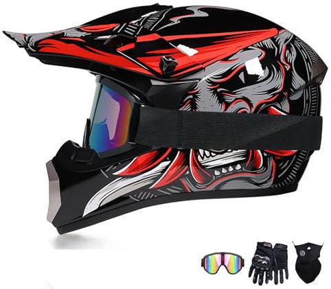 Casco Integrale Motocross Leggero per Moto, Quad E MTB, Casco Protettivo Ventilato off-Road per Adulti, Ideale per BMX, MX, ATV E Downhill Estremo,Red2-M
